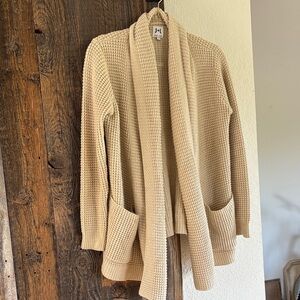 John + Jenn Cream Waffle-Knit Open Cardigan